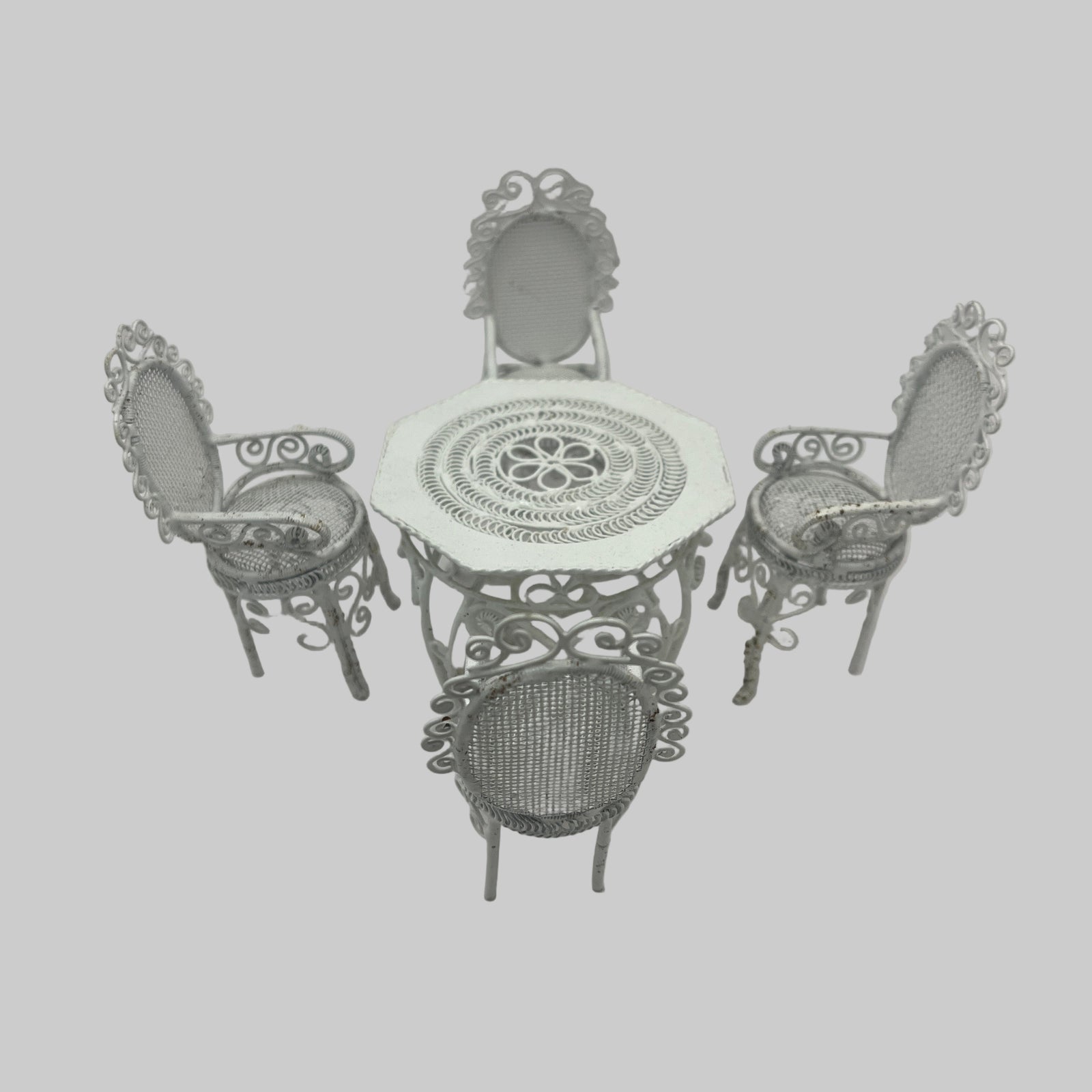 Dolls house white metal table and chairs