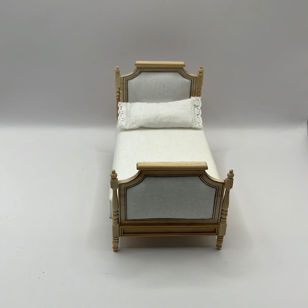 Upholstered bare wood single French style bed