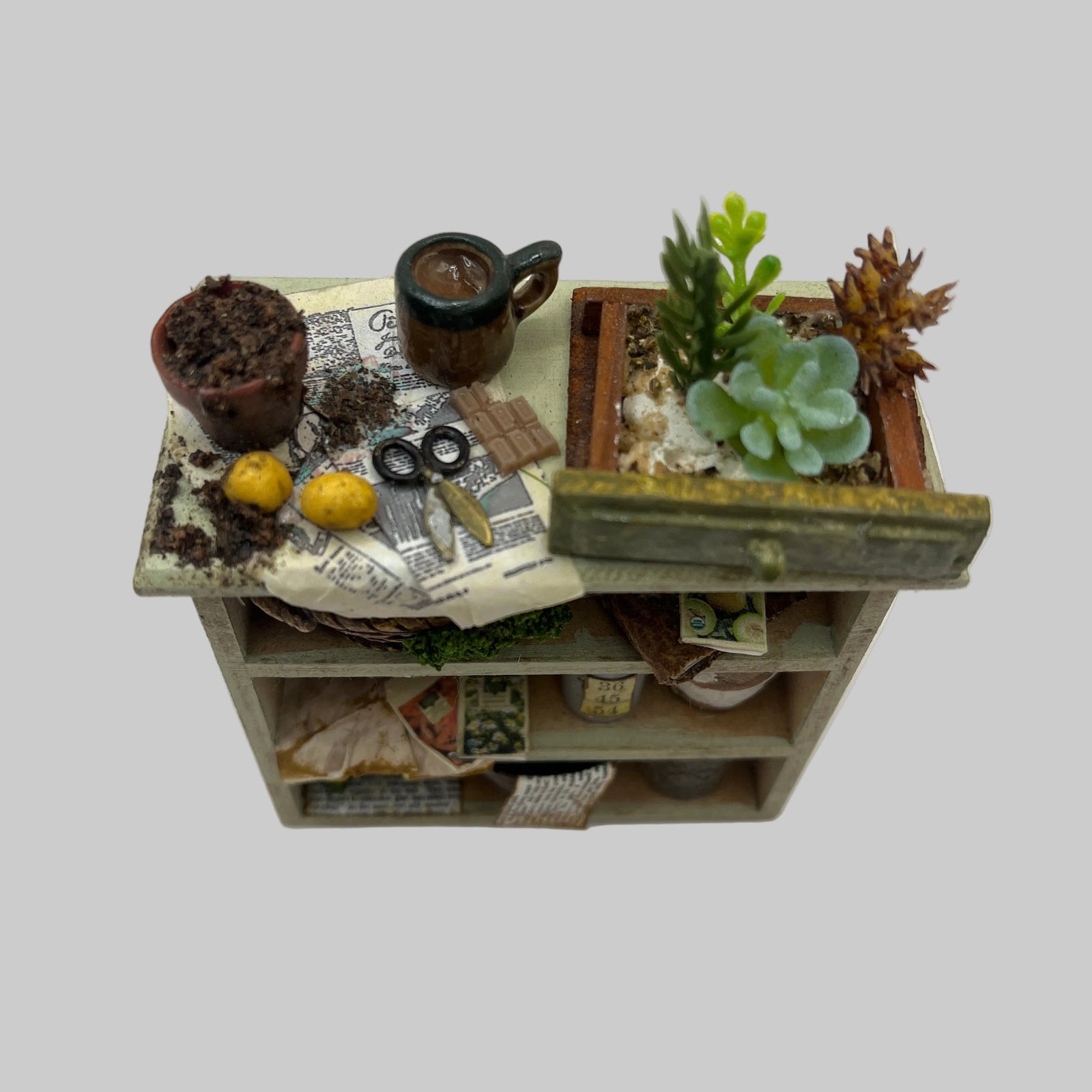 Dolls house gardeners shelves