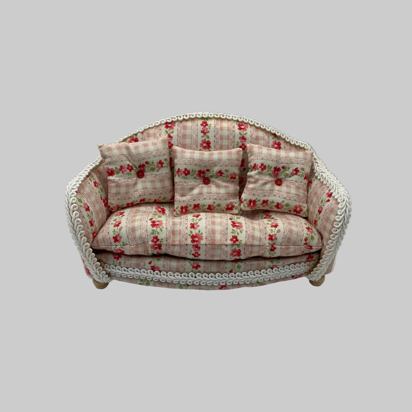 Dolls house handmade pink floral sofa