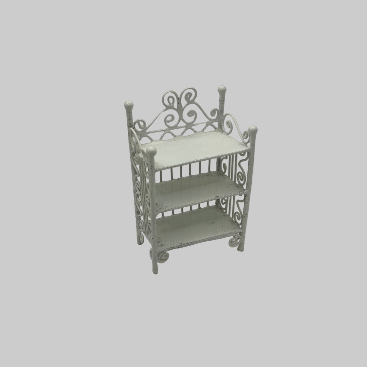 Dolls house white metal shelving unit