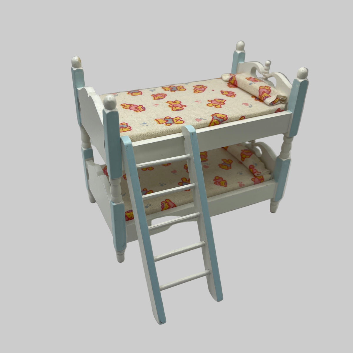 Blue and white bunk beds