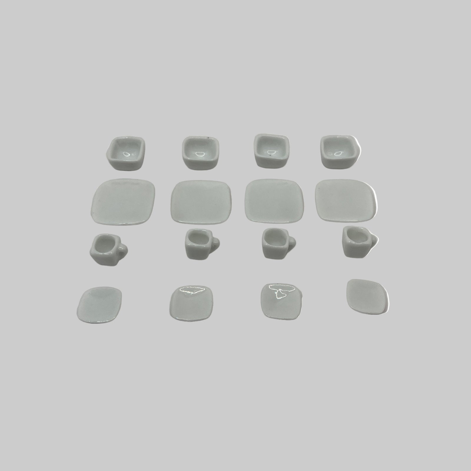 Dolls house white square crockery set