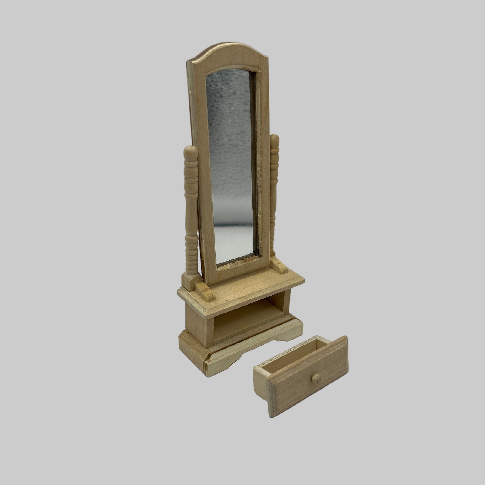 AB034 - Bare wood full length mirror with drawer
