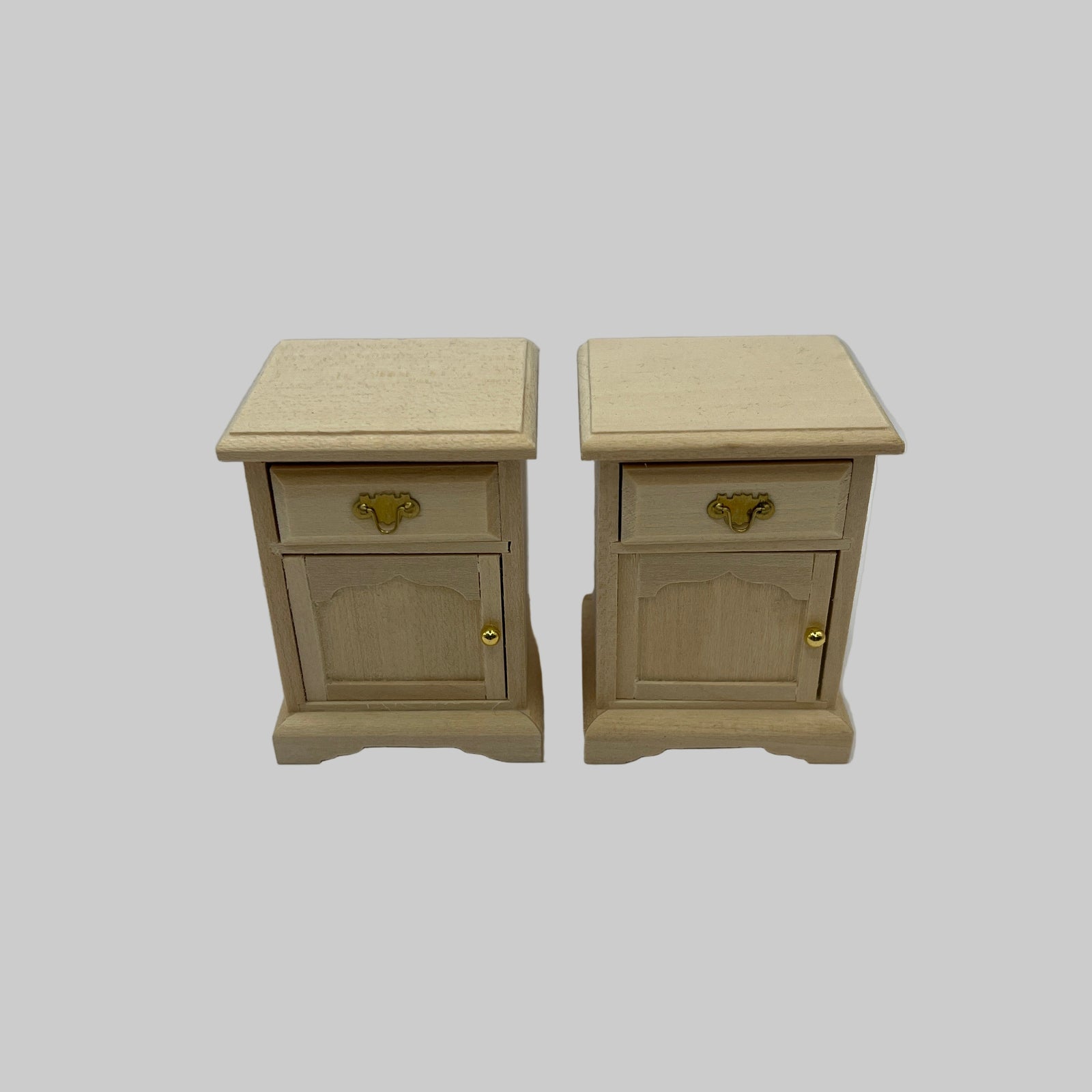 Dolls house bare wood bedside cabinets