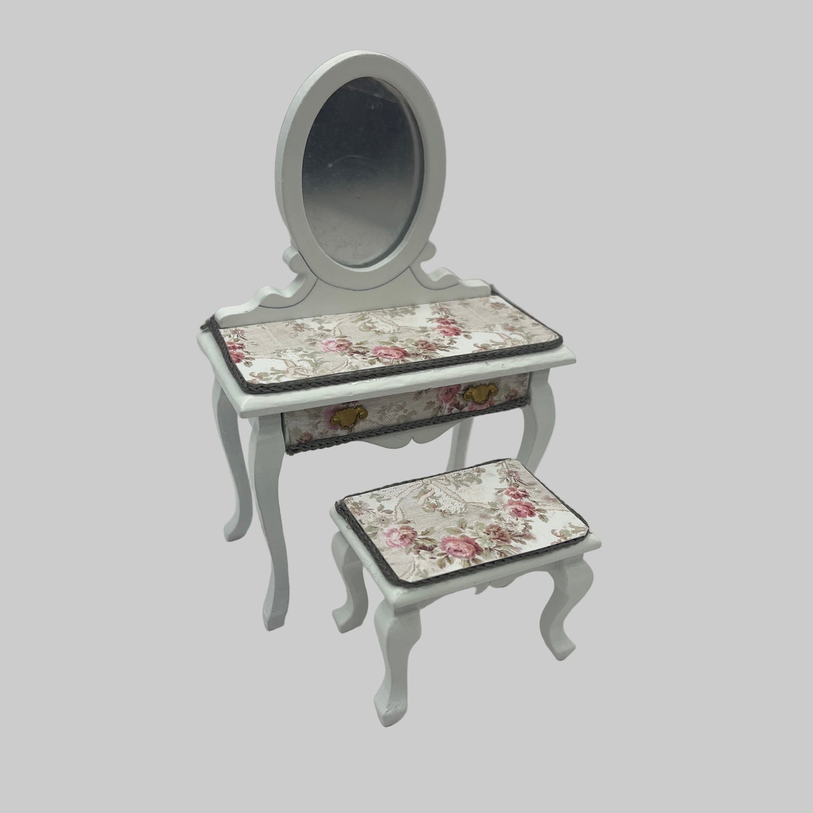 Dolls house country chic dressing table and stool