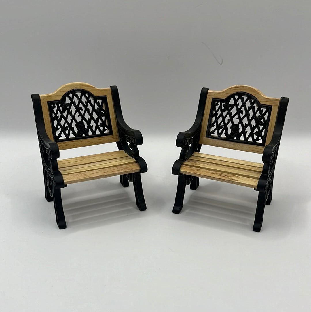 DF76929 - Pair of iron and pine garden chairs