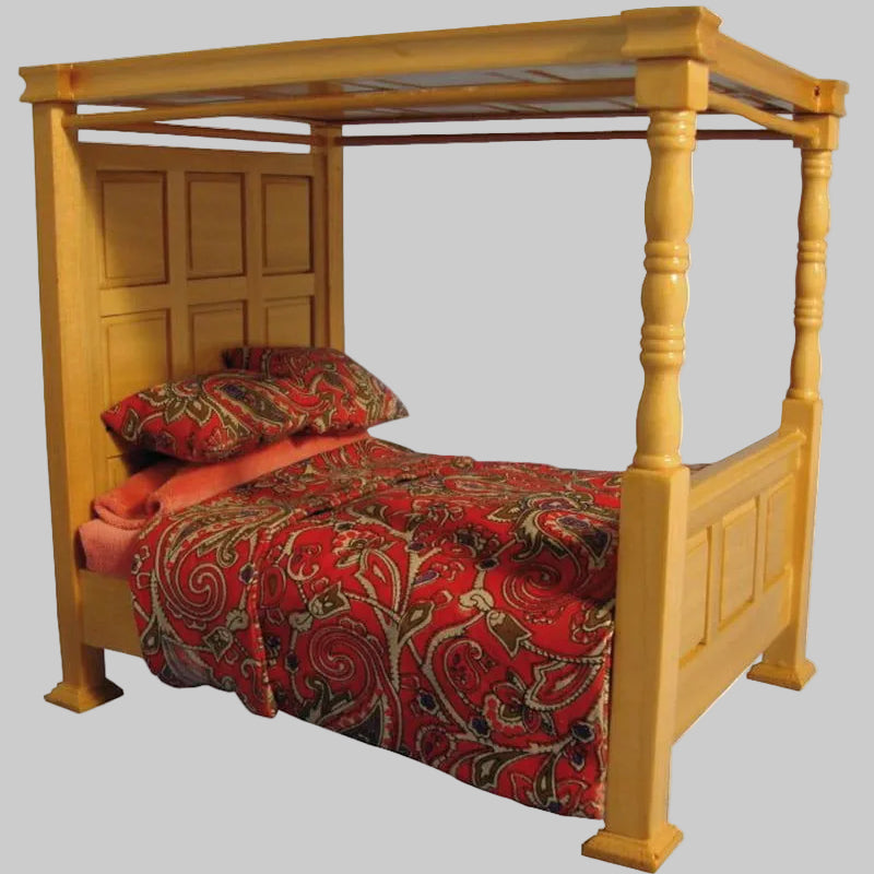 Dolls house Tudor bed with bedding
