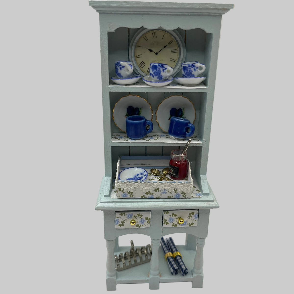 Dolls house filled kitchen dresser