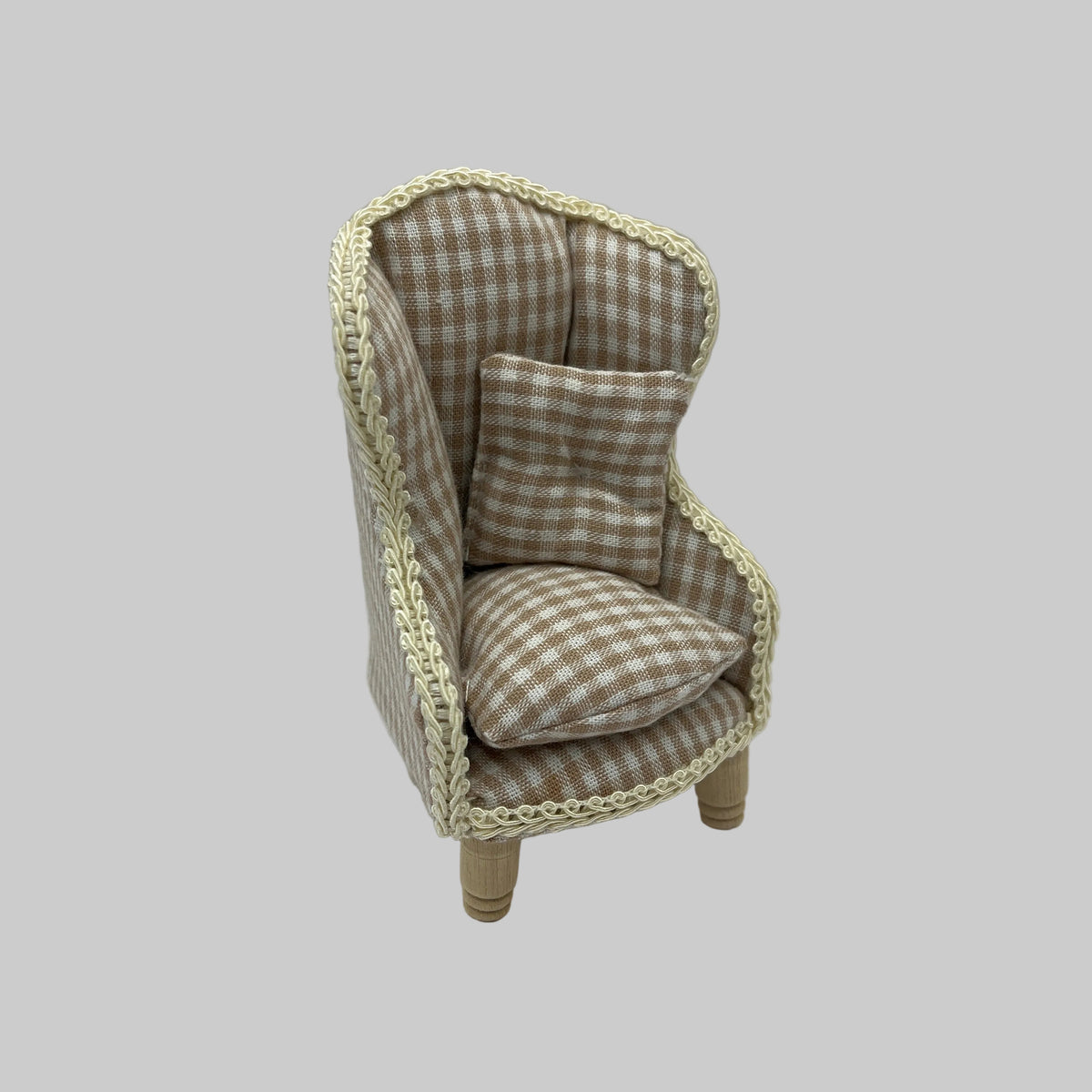 Dolls house handmade checked armchair