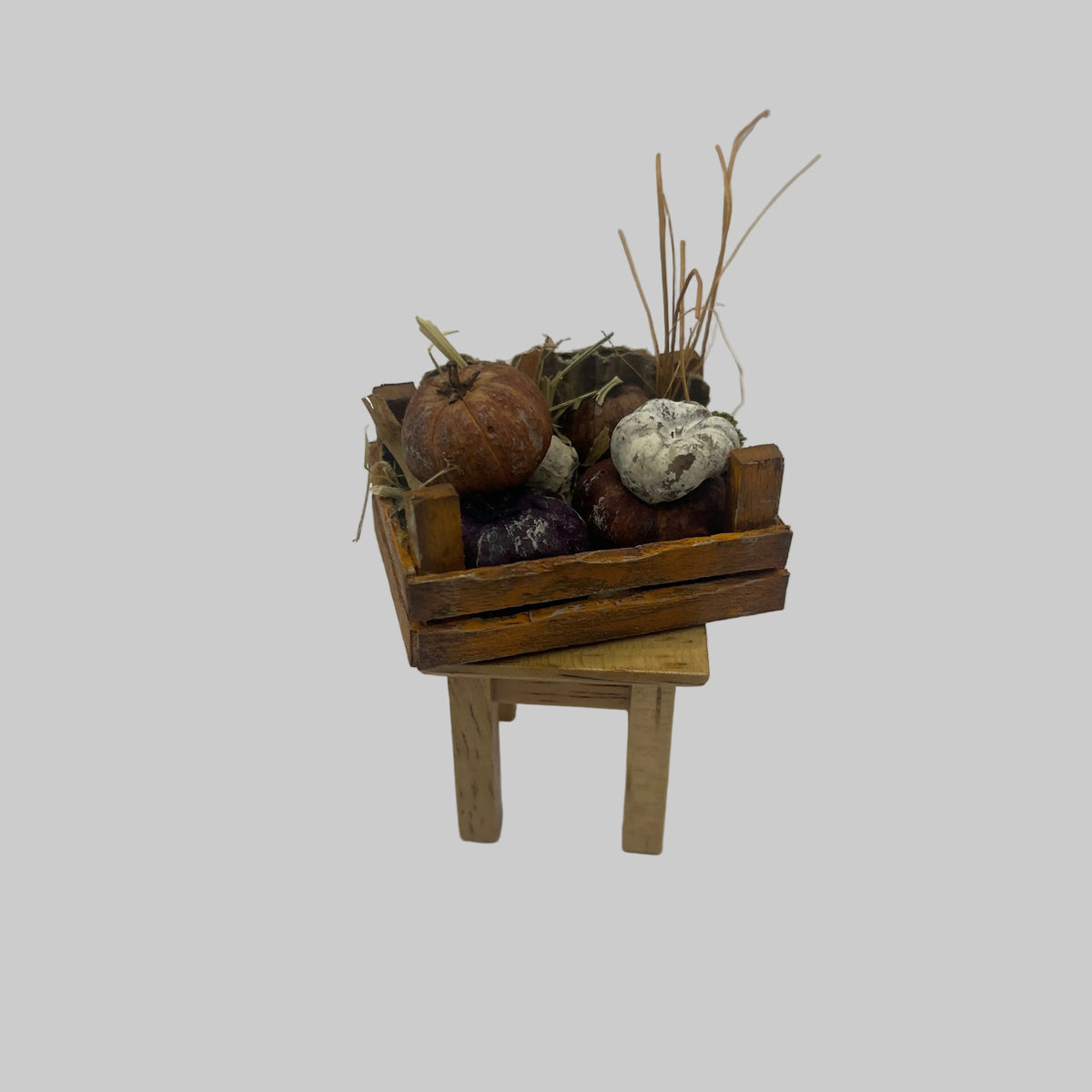 Dolls house handmade crate of pumpkins