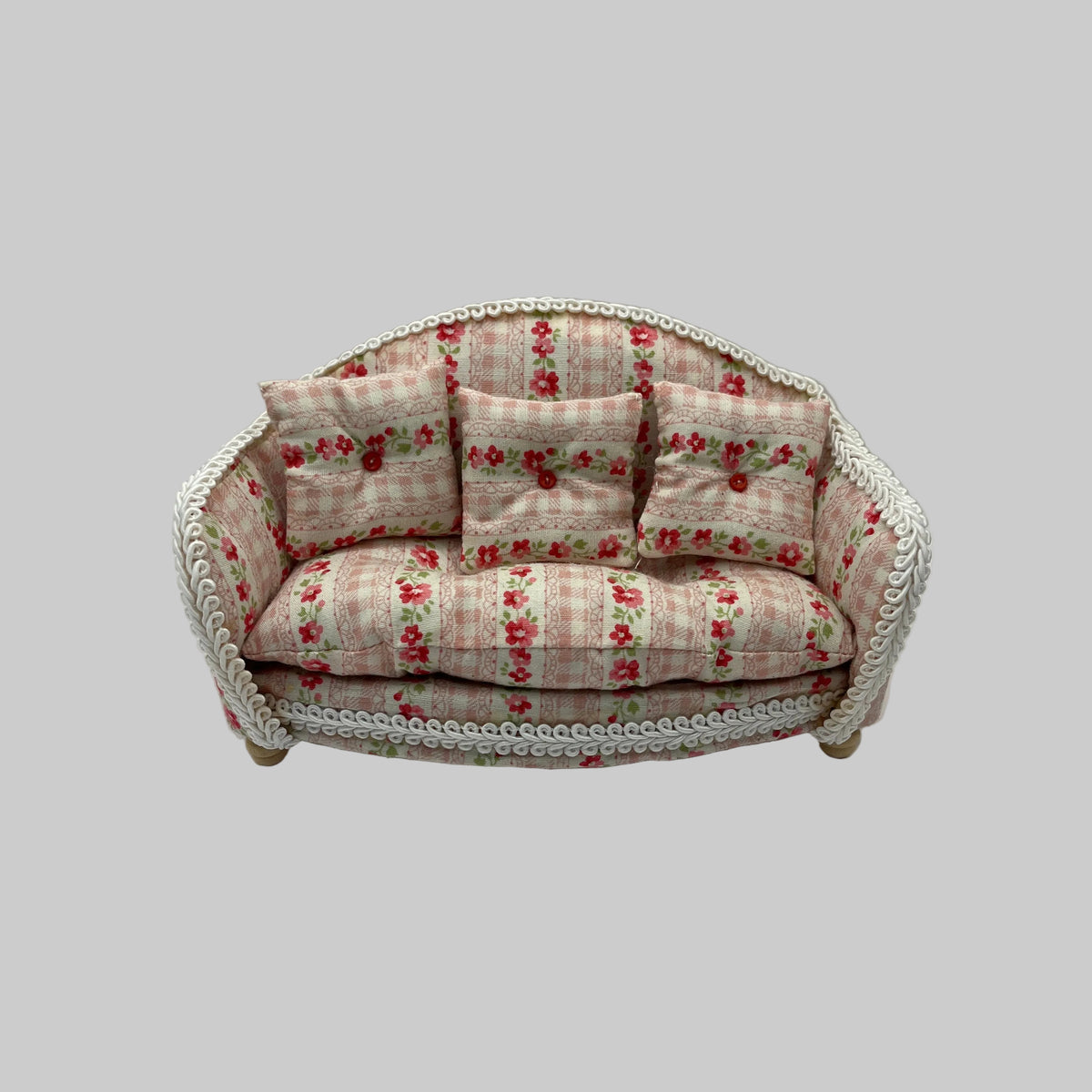 Dolls house handmade pink floral sofa