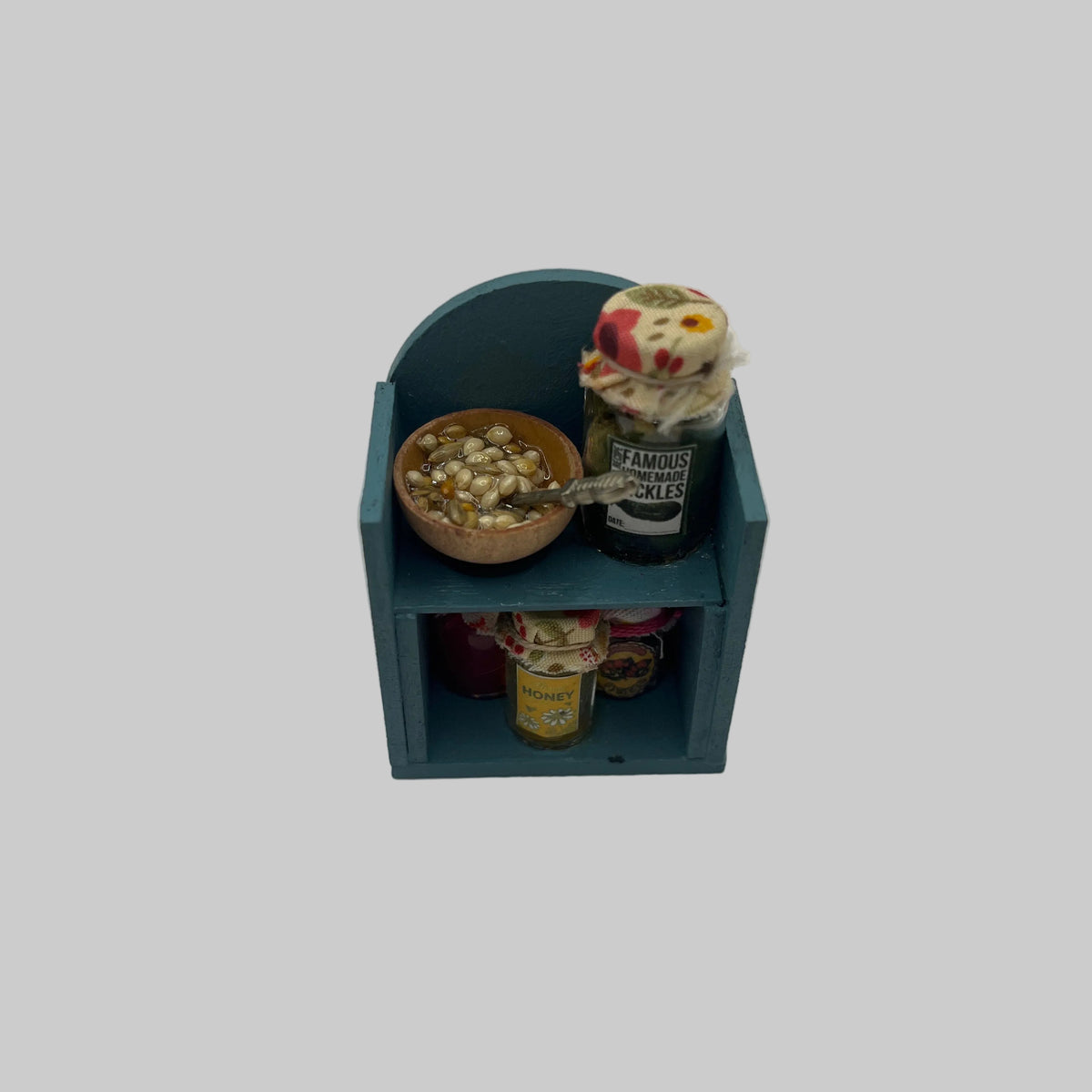 Dolls house handmade preserves shelf