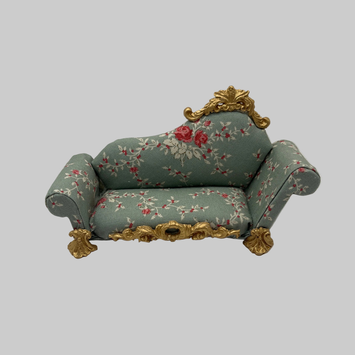 Dolls house handmade teal chaise longue