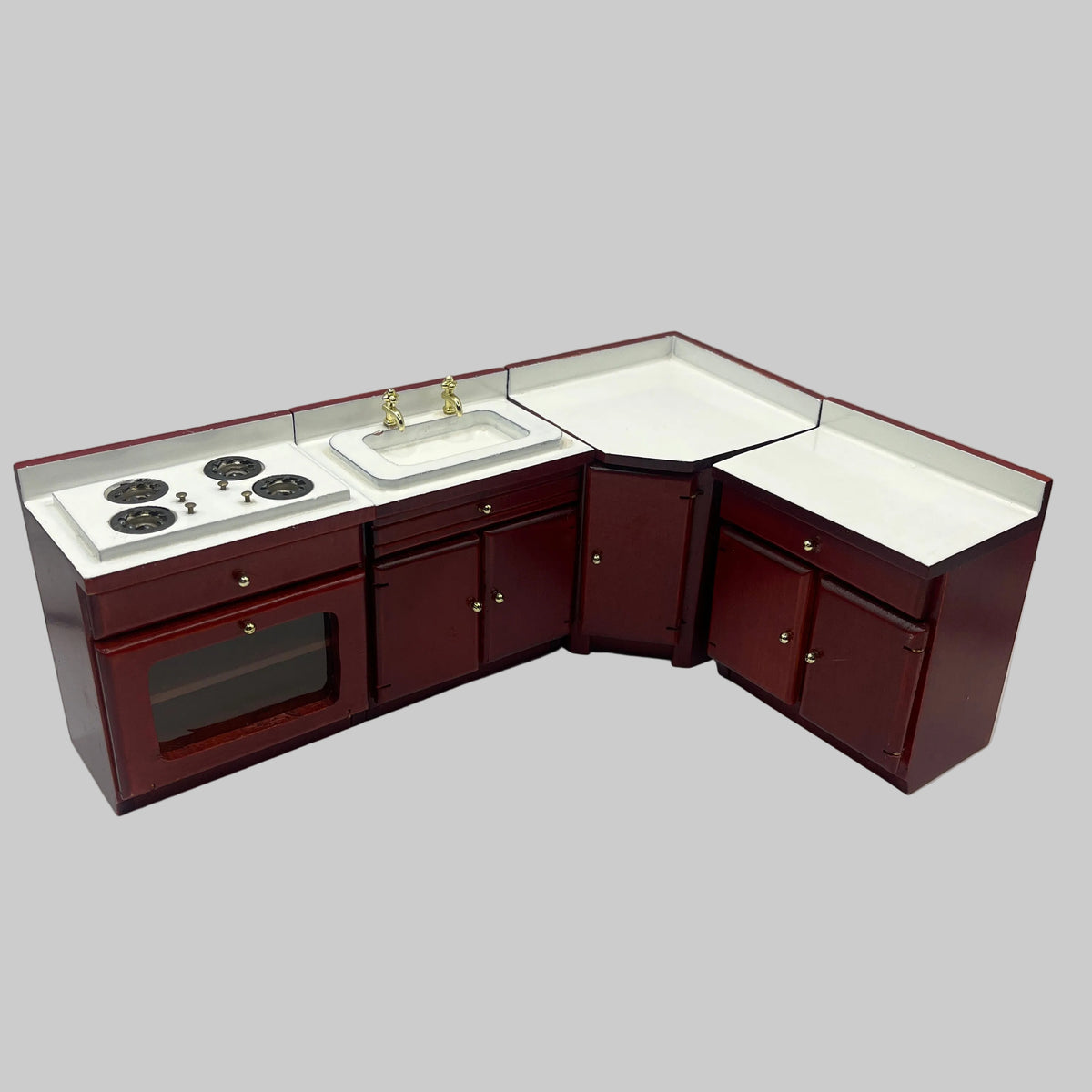 Dolls house mahogany corner kitchen