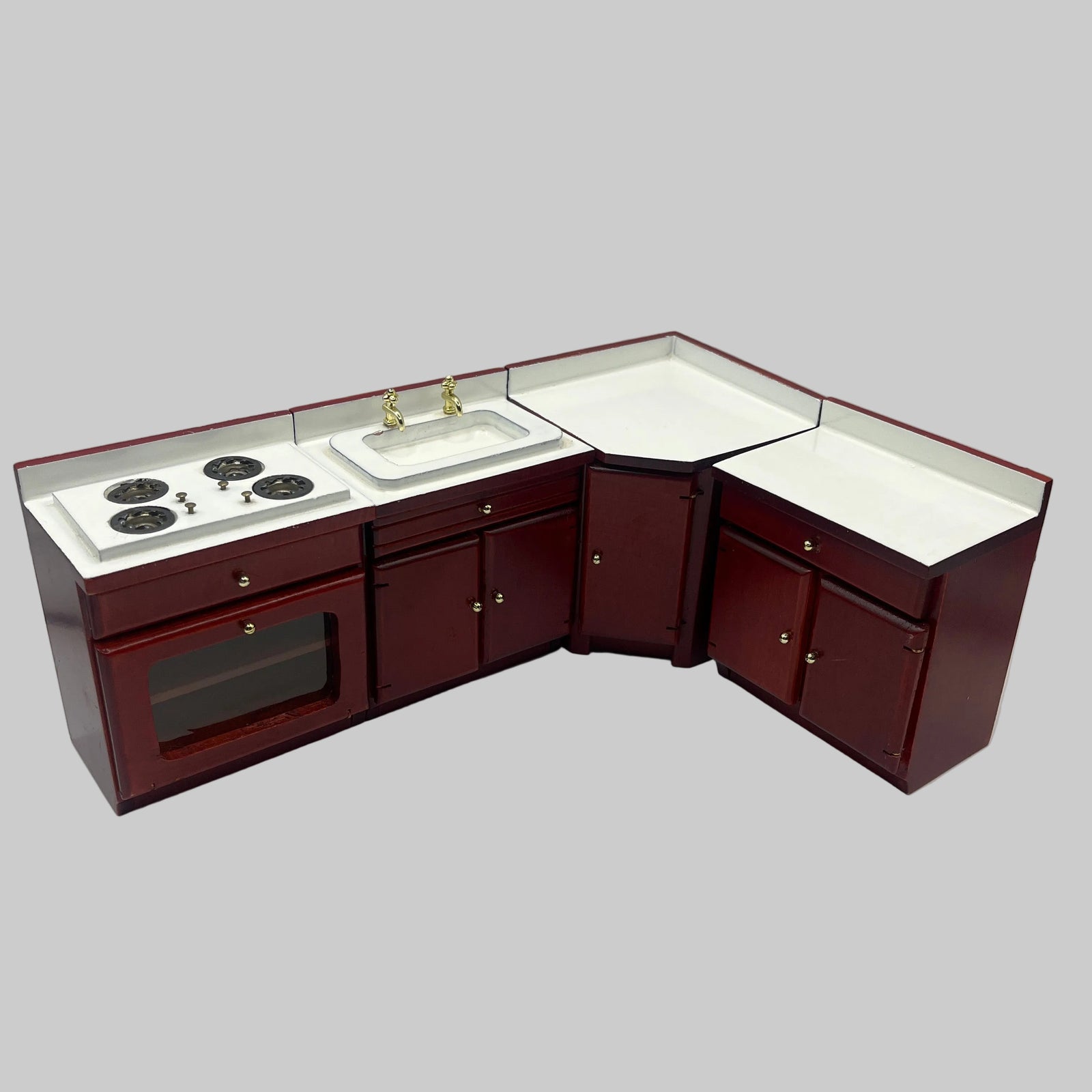 Dolls house mahogany corner kitchen