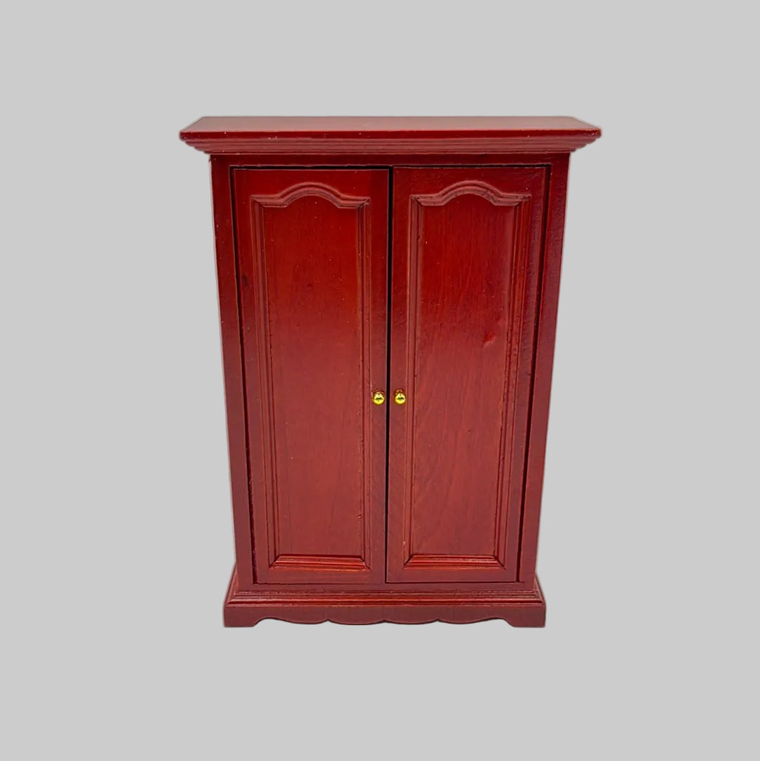 Dolls house Mahogany double wardrobe with gold knobs