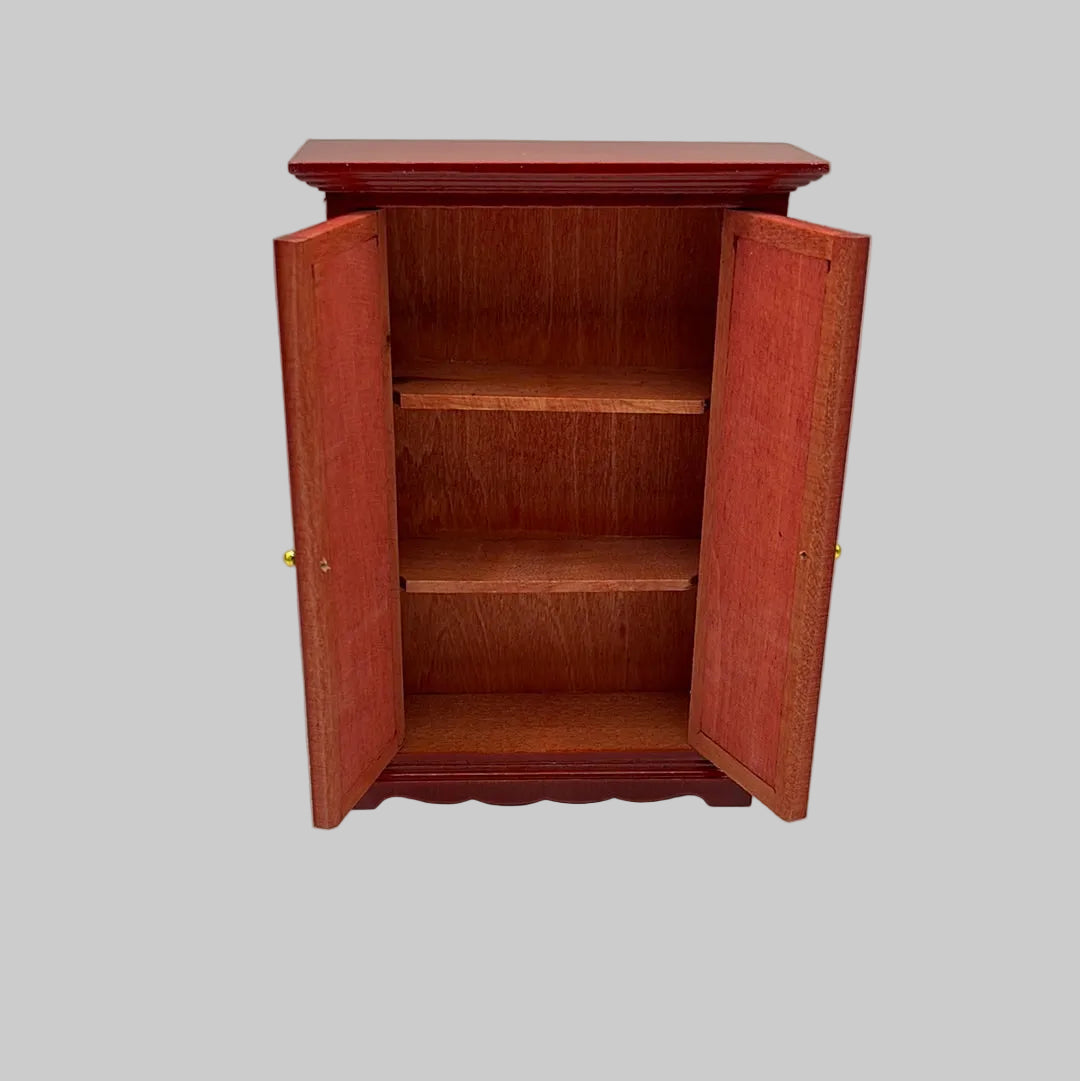 Dolls house mahogany wardrobe with doors open