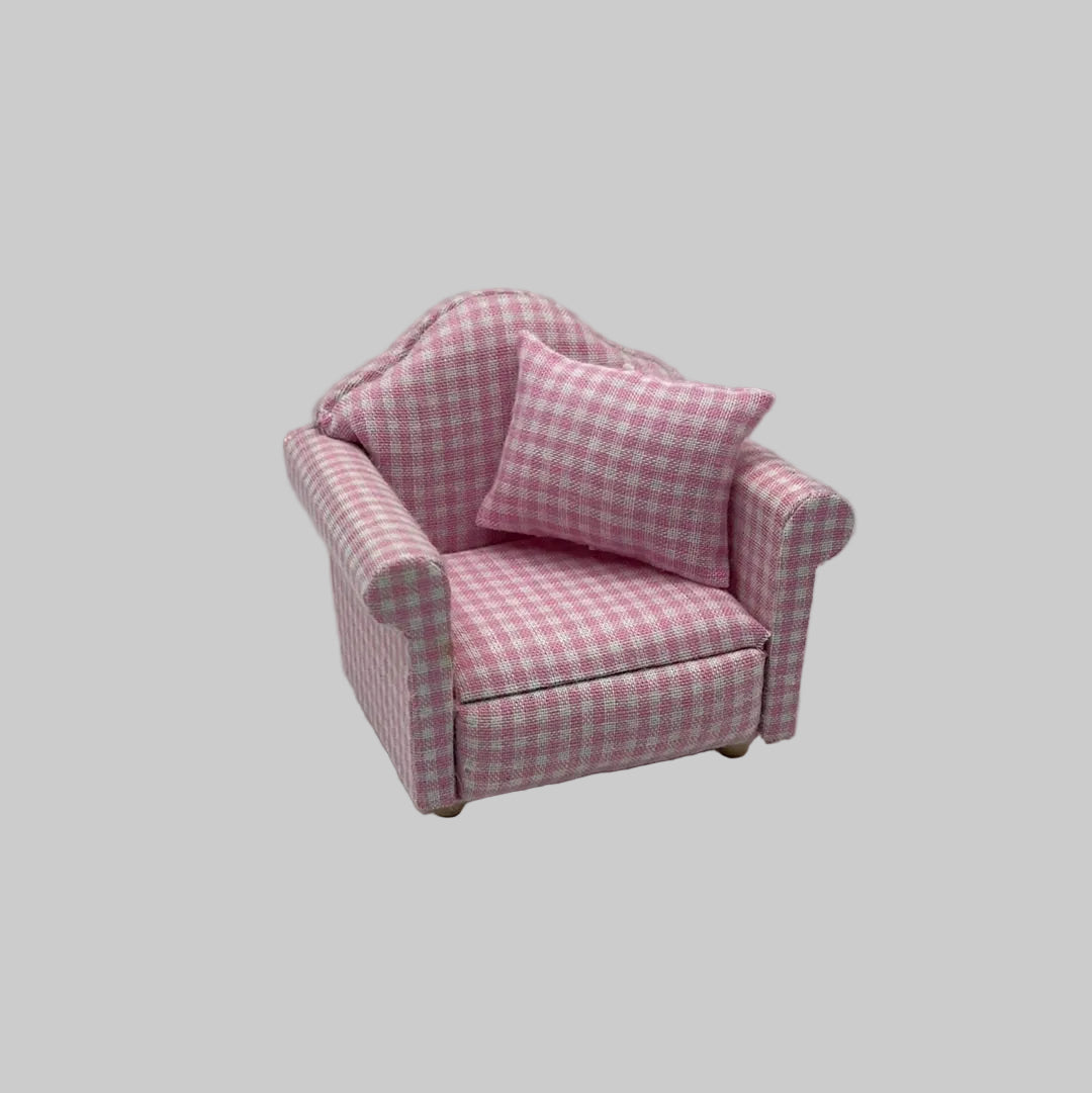 Dolls house Pink checked armchair