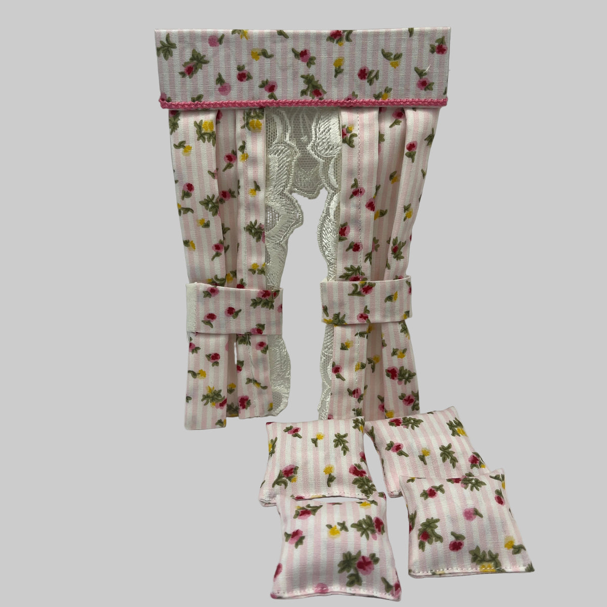 Dolls house pink curtains
