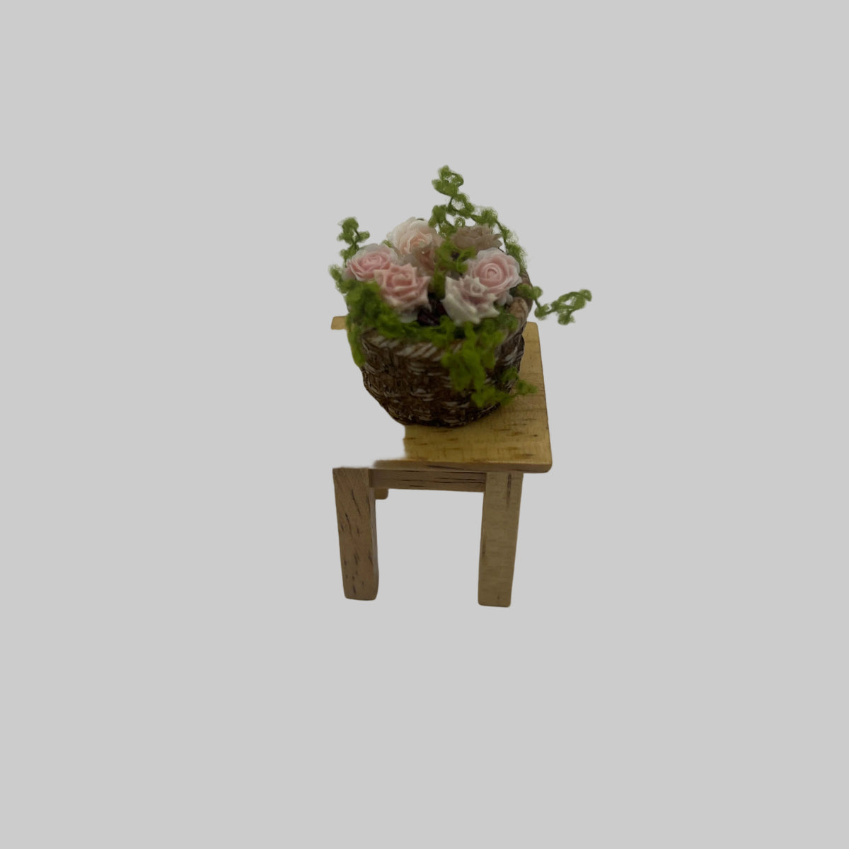 Dolls house pink roses in planter