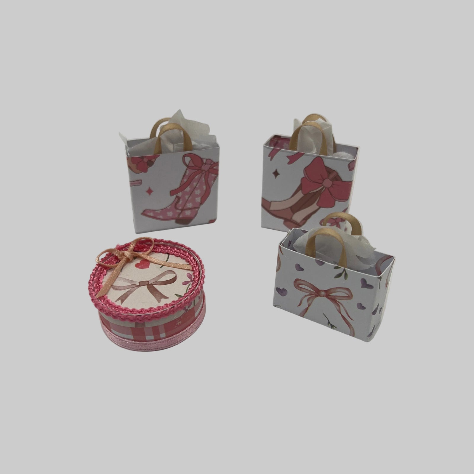 Dolls house shopping bags and boxes