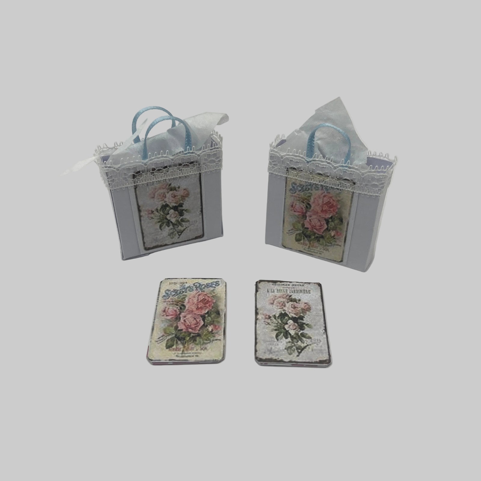 Dolls house shopping bags and signs