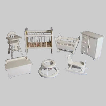 Dolls house white 7 piece nursery set