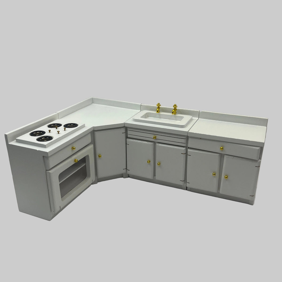 Dolls house white corner kitchen