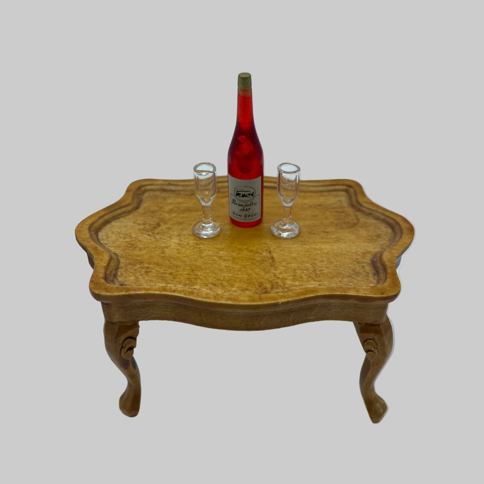 Dolls house wine bottle and glasses