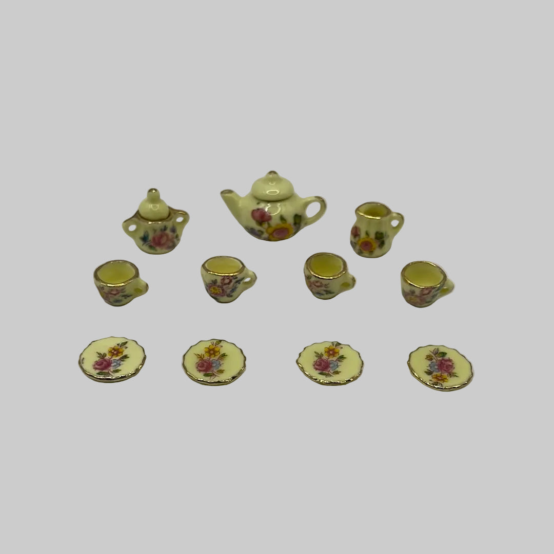 Dolls house yellow tea set