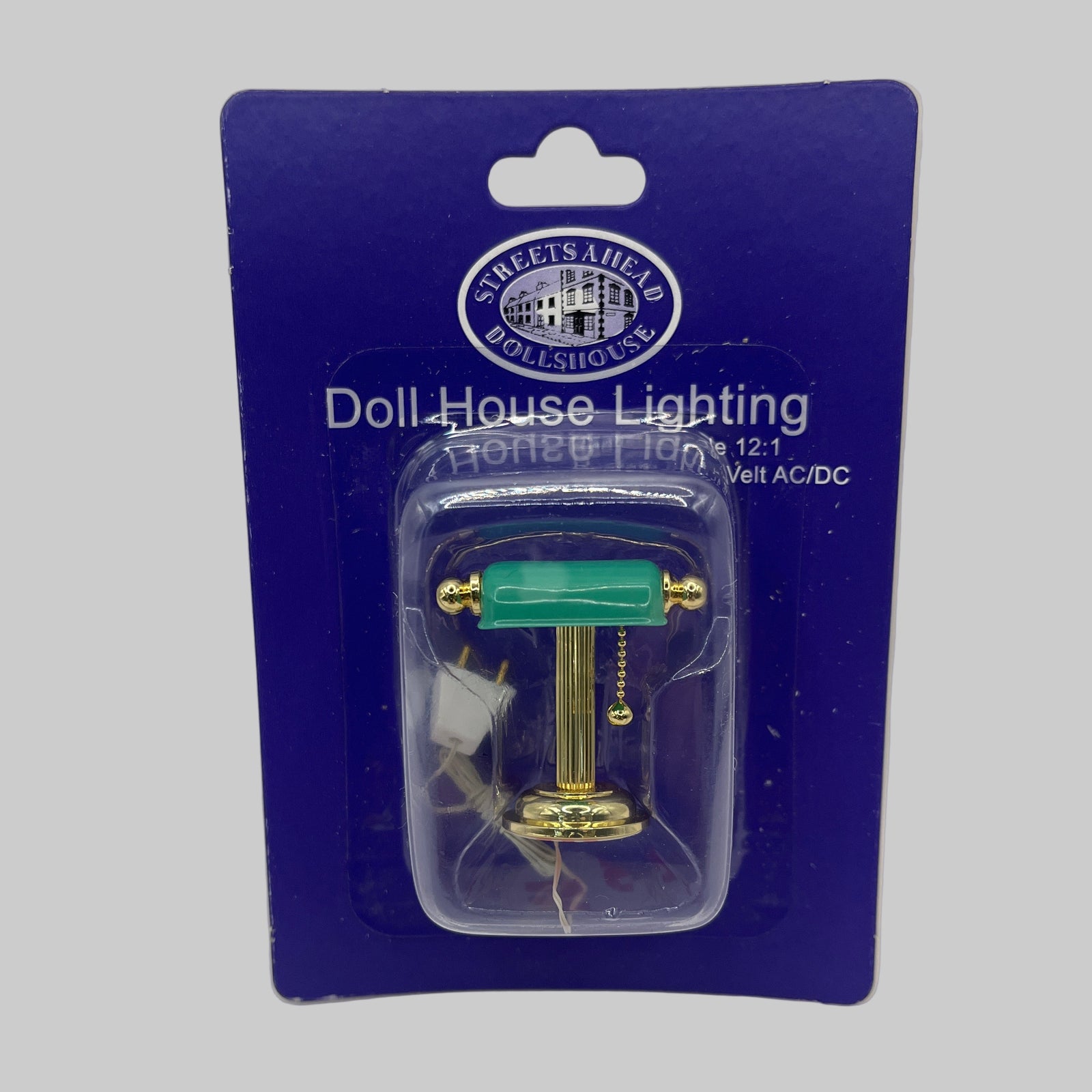 Dolls house desk lamp with green shade