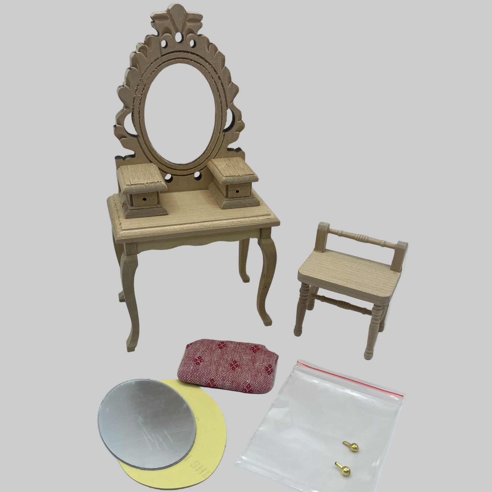 BEF171 - Bare wood dressing table & stool