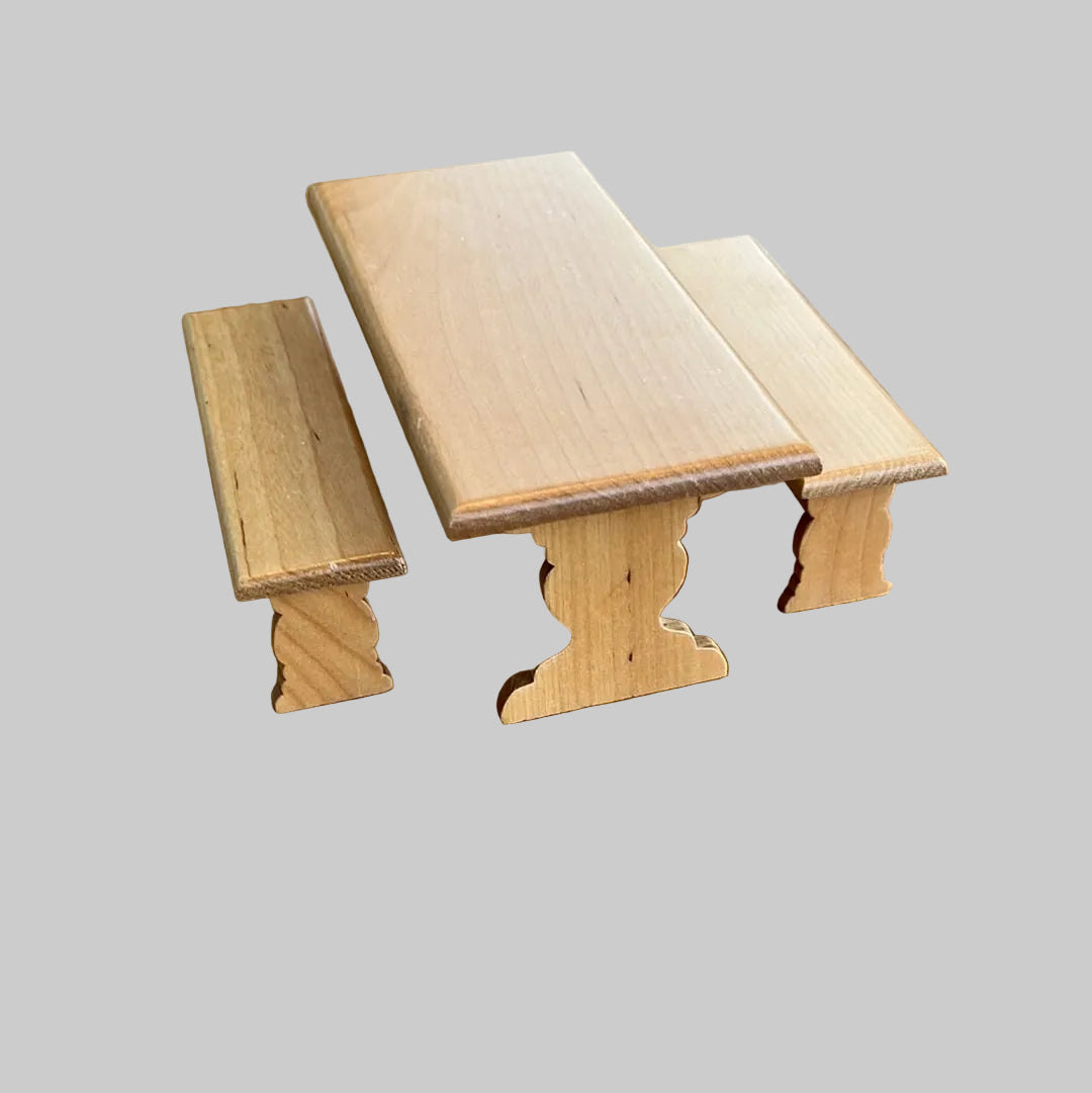 Dolls house Pine table and benches